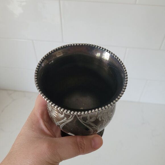 Antique Meriden B Britannia Company 442 Silverplate Floral Etched Goblet Cup Vtg - Picture 5 of 16
